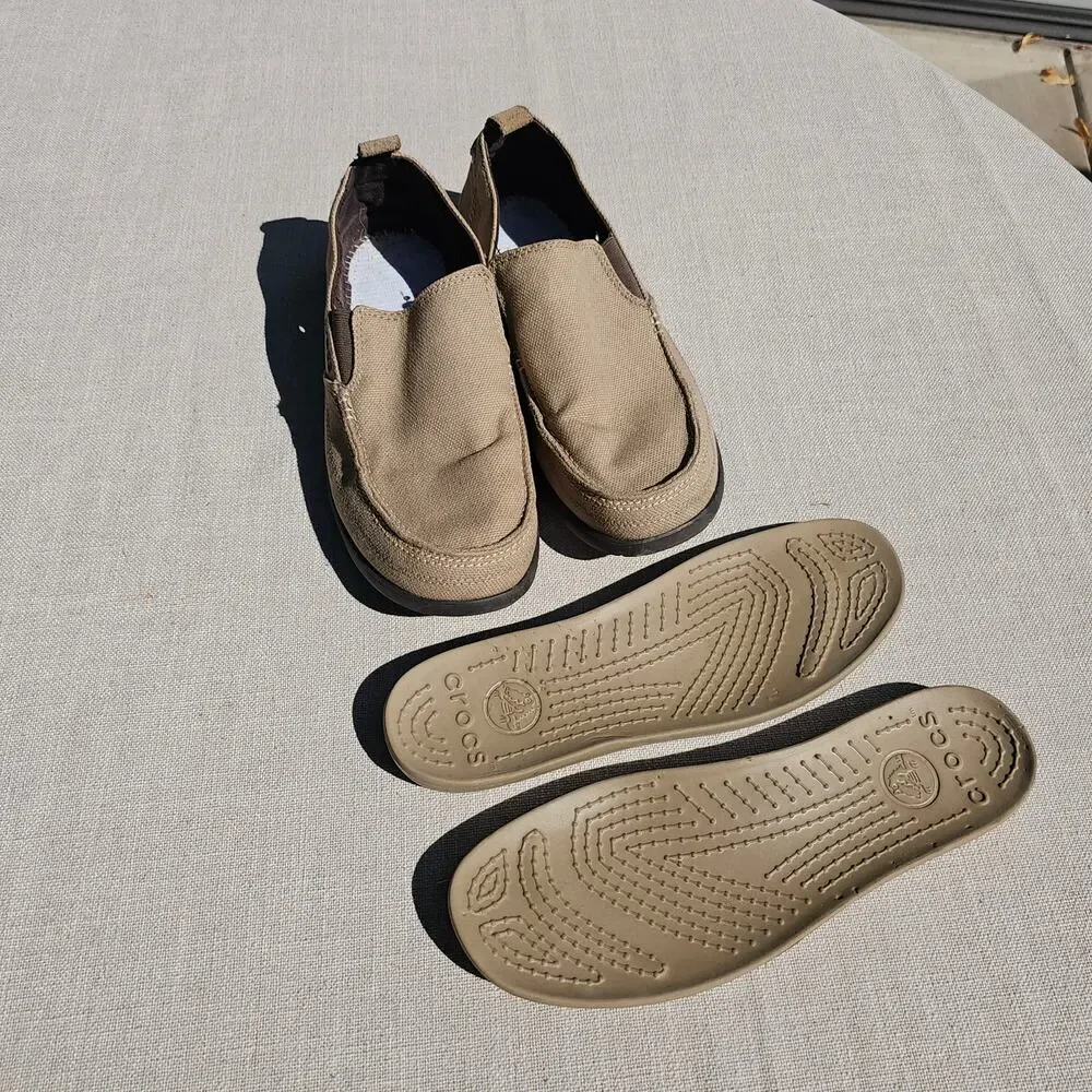 Crocs Canvas Tan Comfortable Boat Shoes US 10